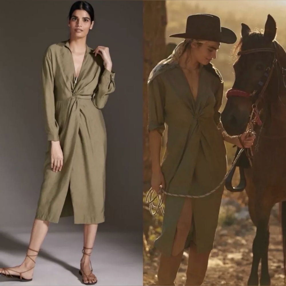 Anthropologie Sage Green Long Sleeve Dress